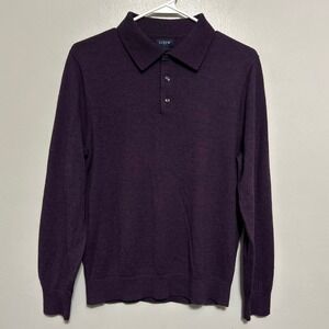 J.Crew Polo Sweater Men M Purple Merino Wool Academia Preppy Luxury Smart Casual